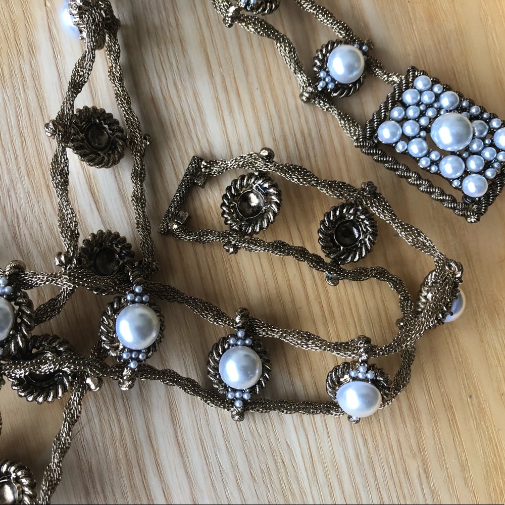 Vintage metal belt, jumbo pearls, chain link